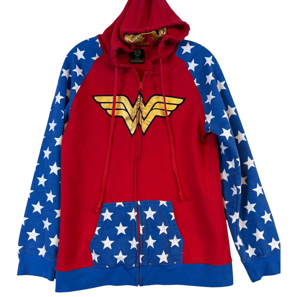 DC Comics Originals Wonder Woman Zip Up Hoodie Stars Gold Logo 2XL Retro Justice